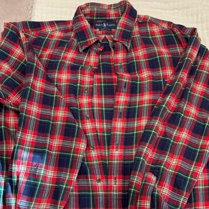 Ralph Lauren Men's Red and Green Plaid Shirt